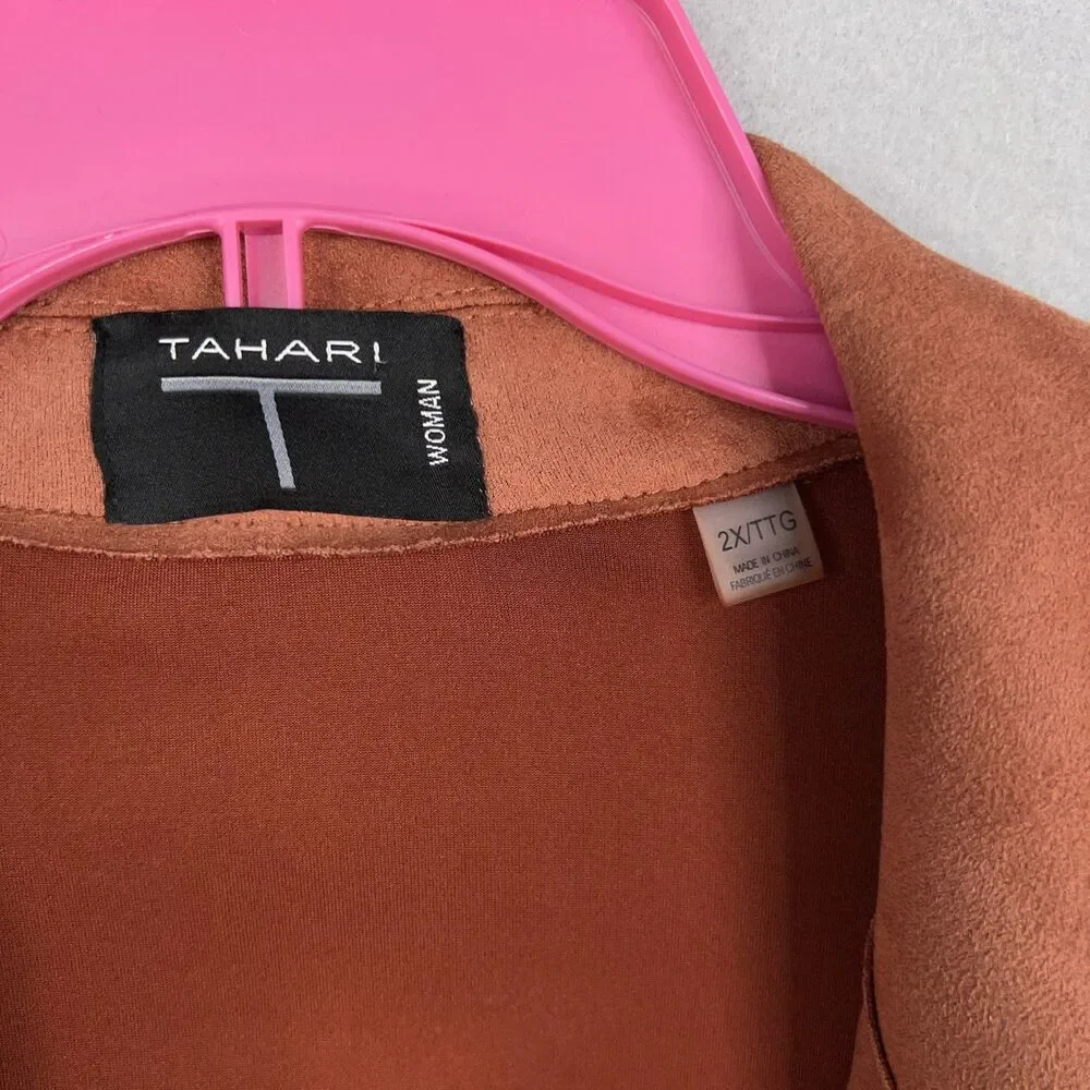 Tahari Jacket Womens 2X Brown Faux Suede Open Soft Minimal Quiet Luxury Autumn - Picture 5 of 14